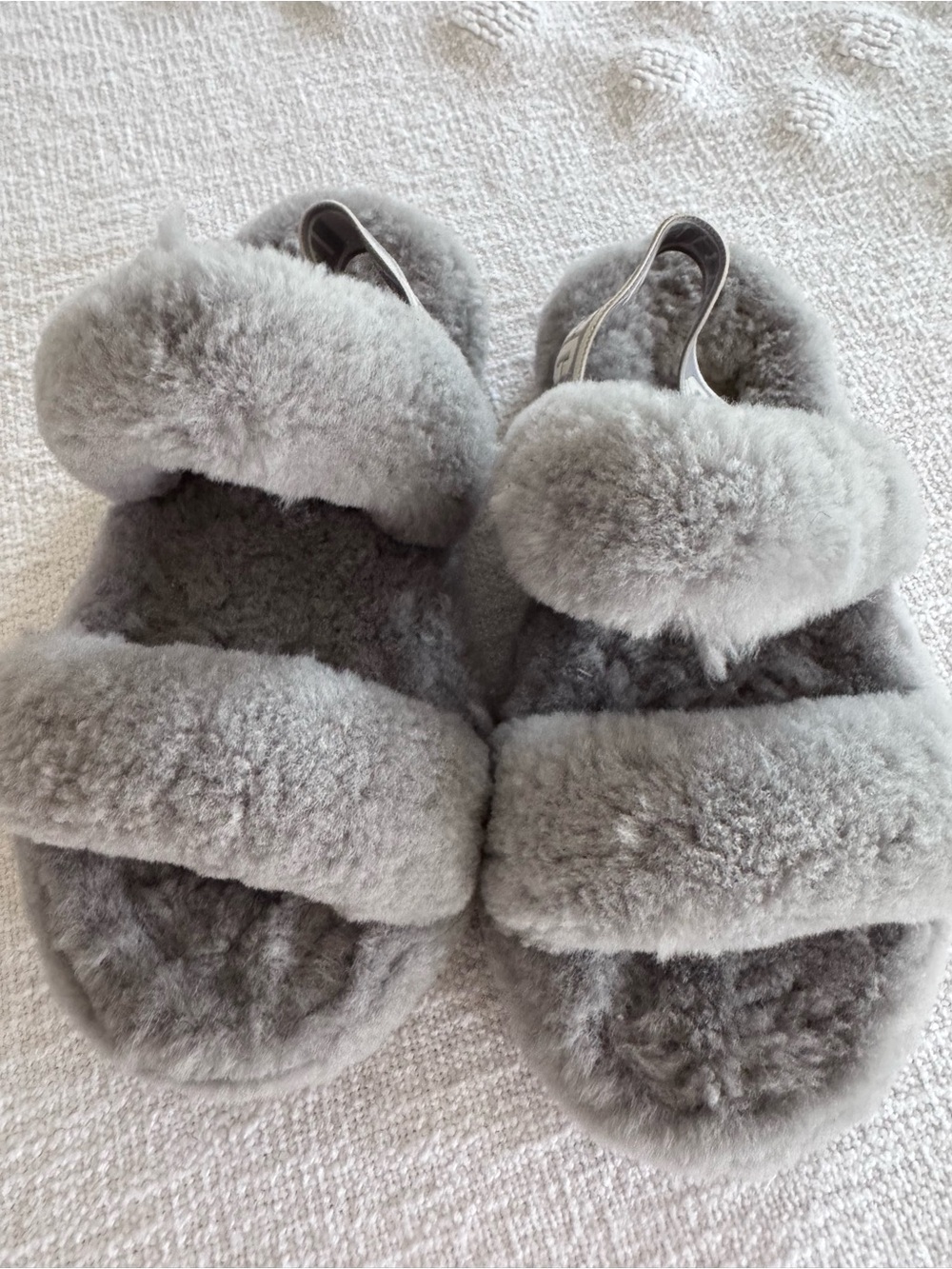 UGG Fluff Yeah Slingback Sandal Gray Logo Strap Shearling Slippers youth 1
Y1